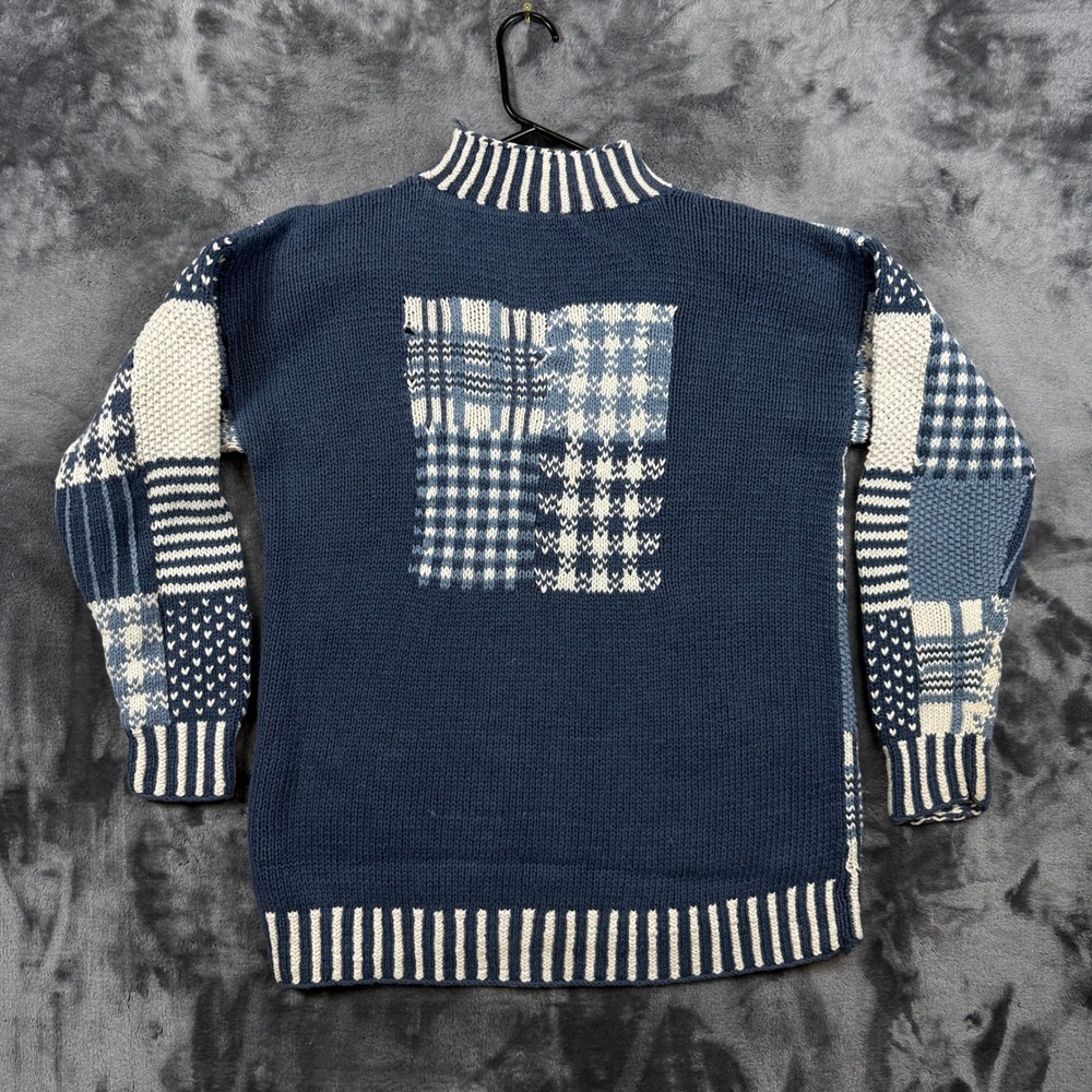 Paul Harris Design Patchwork Sweater Womens Small Blue Hand Knitted Cottagecore - Picture 7 of 8